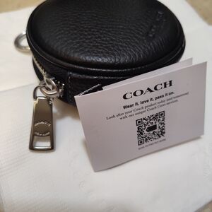 Coach Black Leather Round Coin Case